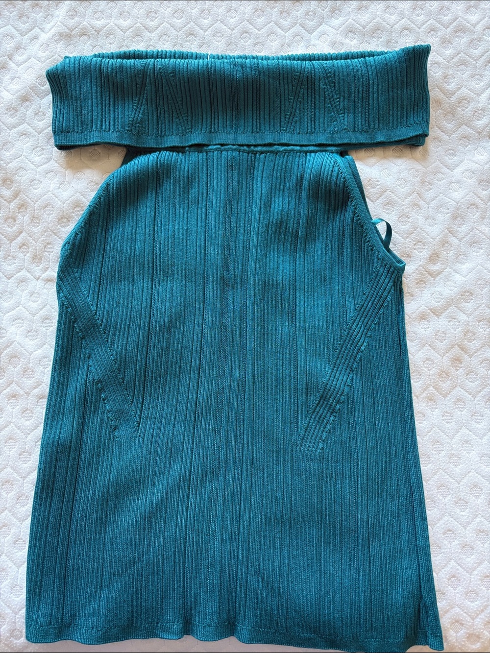 White House Black Market Ribbed Foldover Off-Shoulder Top in Deep Lagoon XL NWT - Picture 7 of 9
